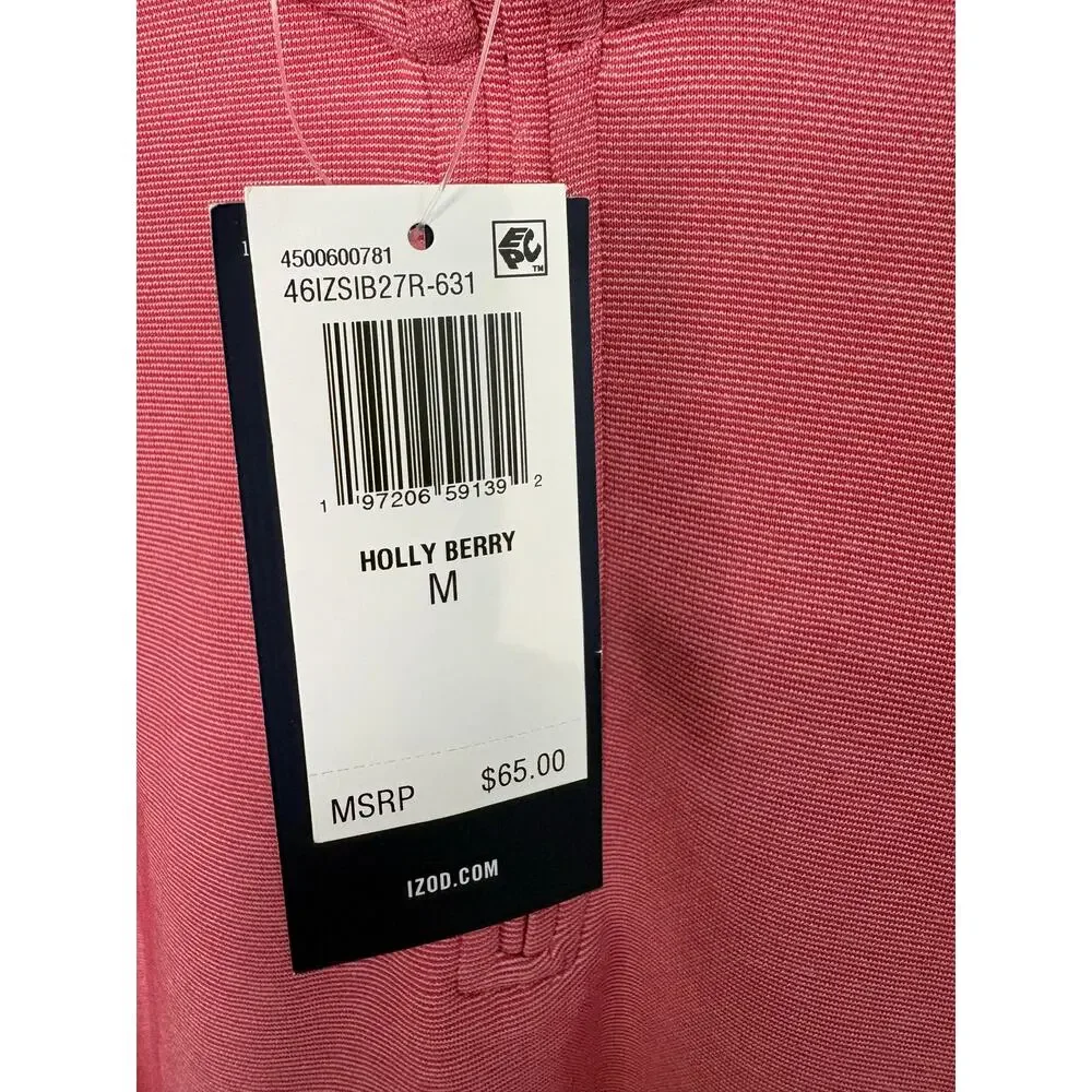 Izod Men Performance Comfort Quarter Zip Long Sleeve Pullover Holly Berry Medium